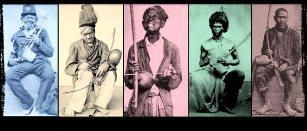 Joueurs de bobre photographiés par Constant Azéma (1828-1867).